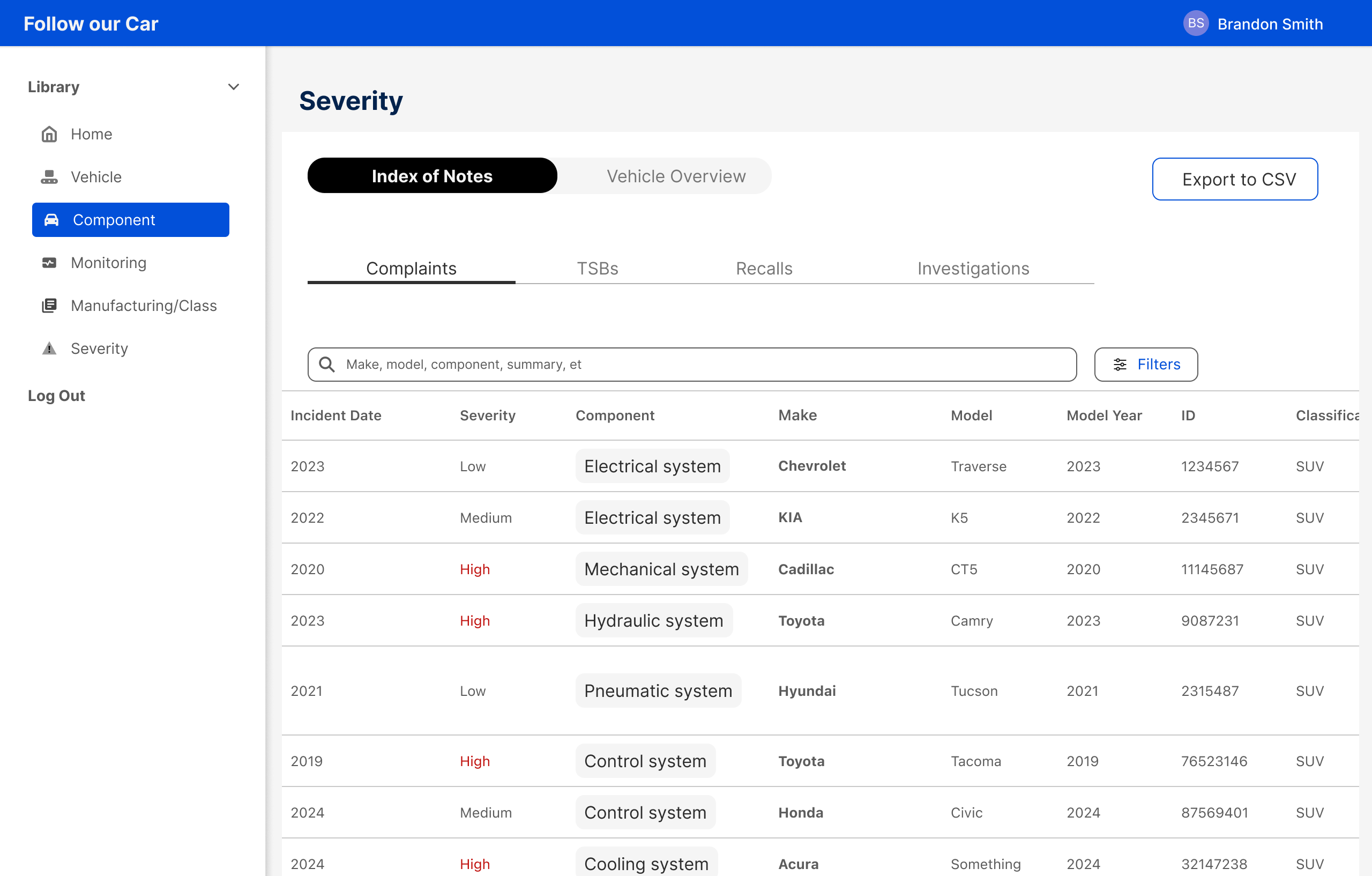 Severity page default state