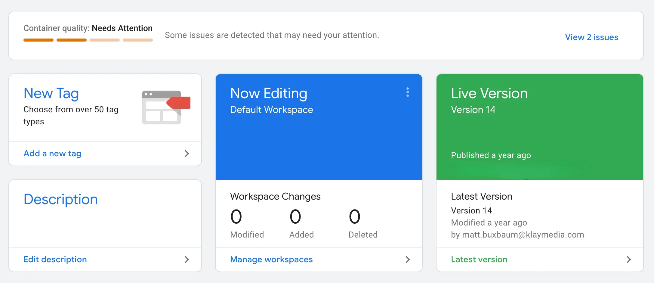 A Screen Capture Of The Google Tag Manager Dashboard