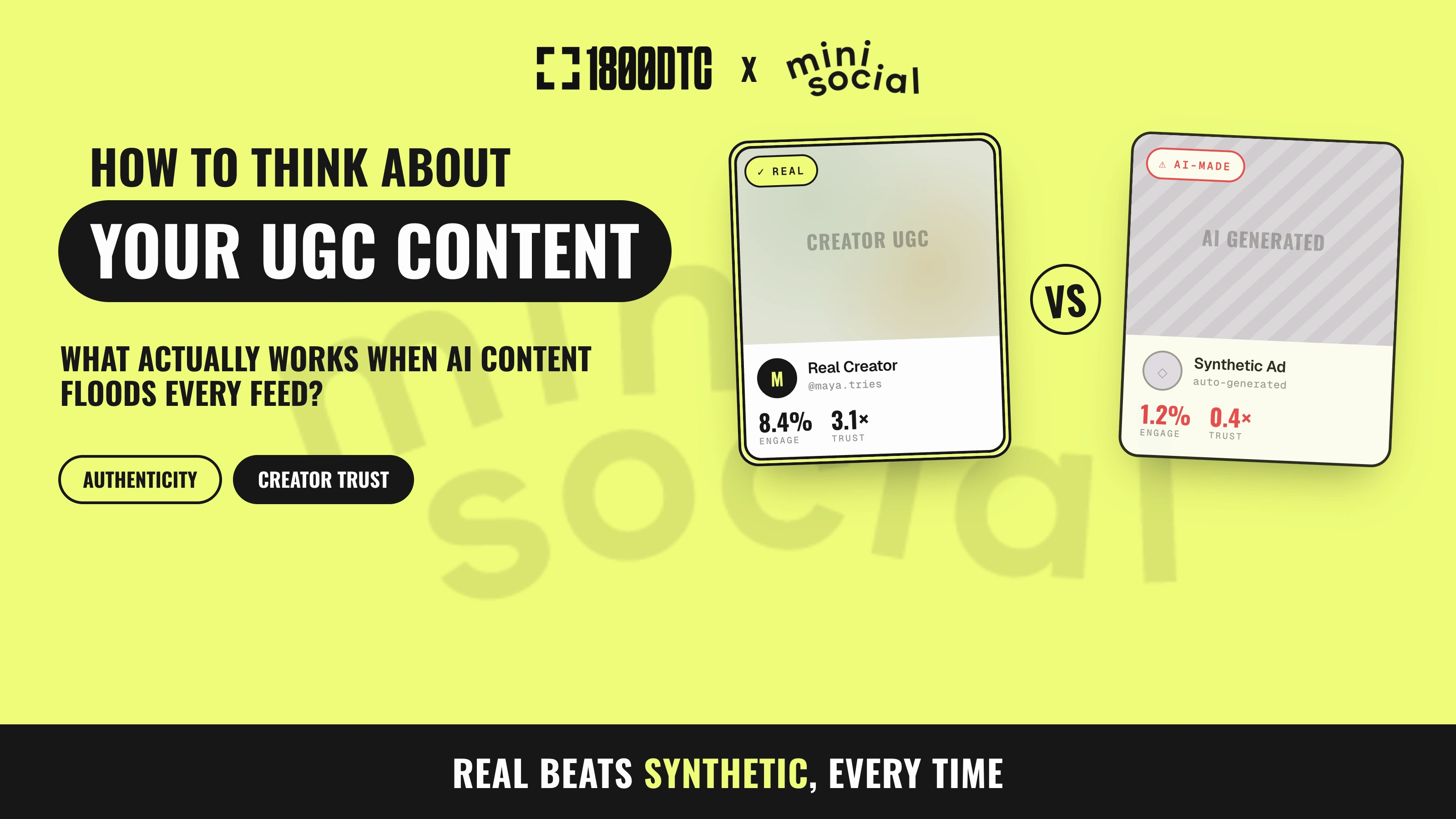 creator ugc vs ai generated square blocks on yellow background
