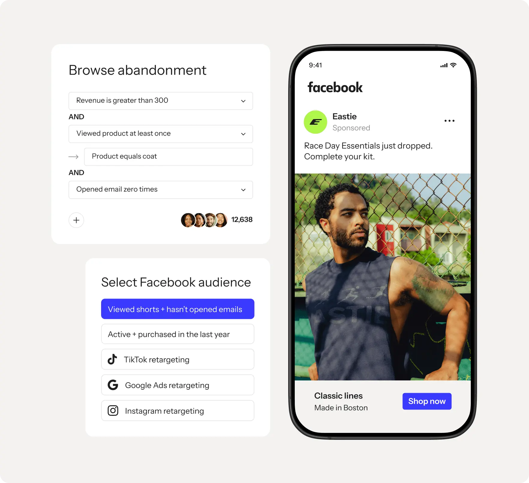 Abandonment segmentation and Facebook audience selection with Klaviyo