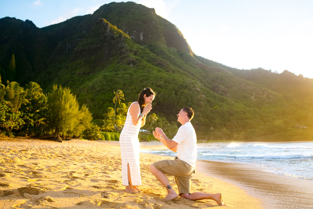 Kauai proposal photography at Tunnels beach