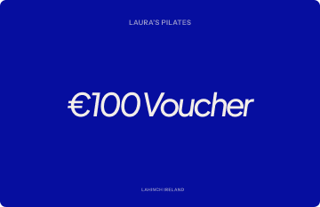 Laura's Pilates €100 voucher with blue background.
