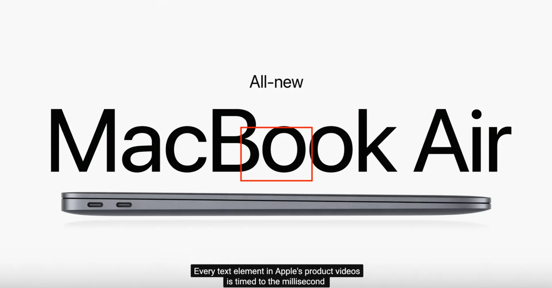 Apple MacBook Air product video still showing kinetic typography in action