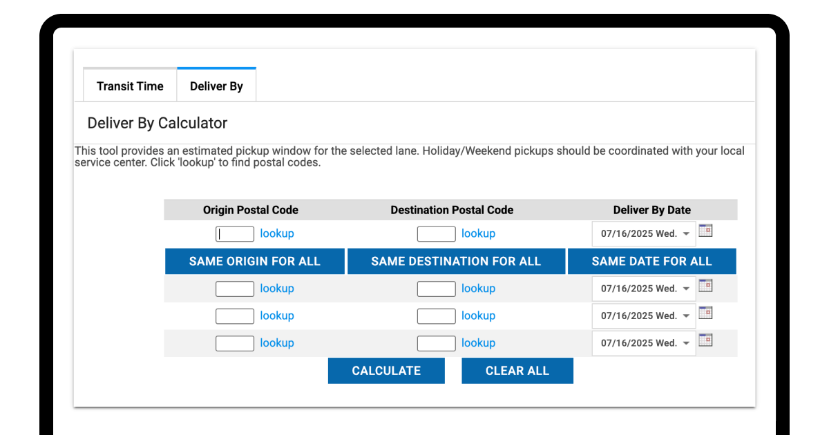 XPO Transit Time Calculator