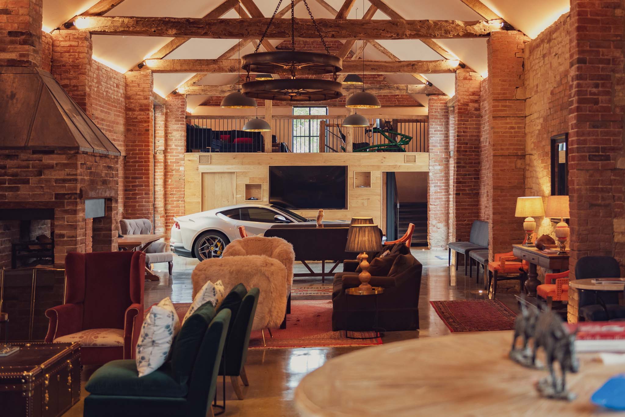 The Henry's Car Barn clubhouse, with a Ferrari in the lounge