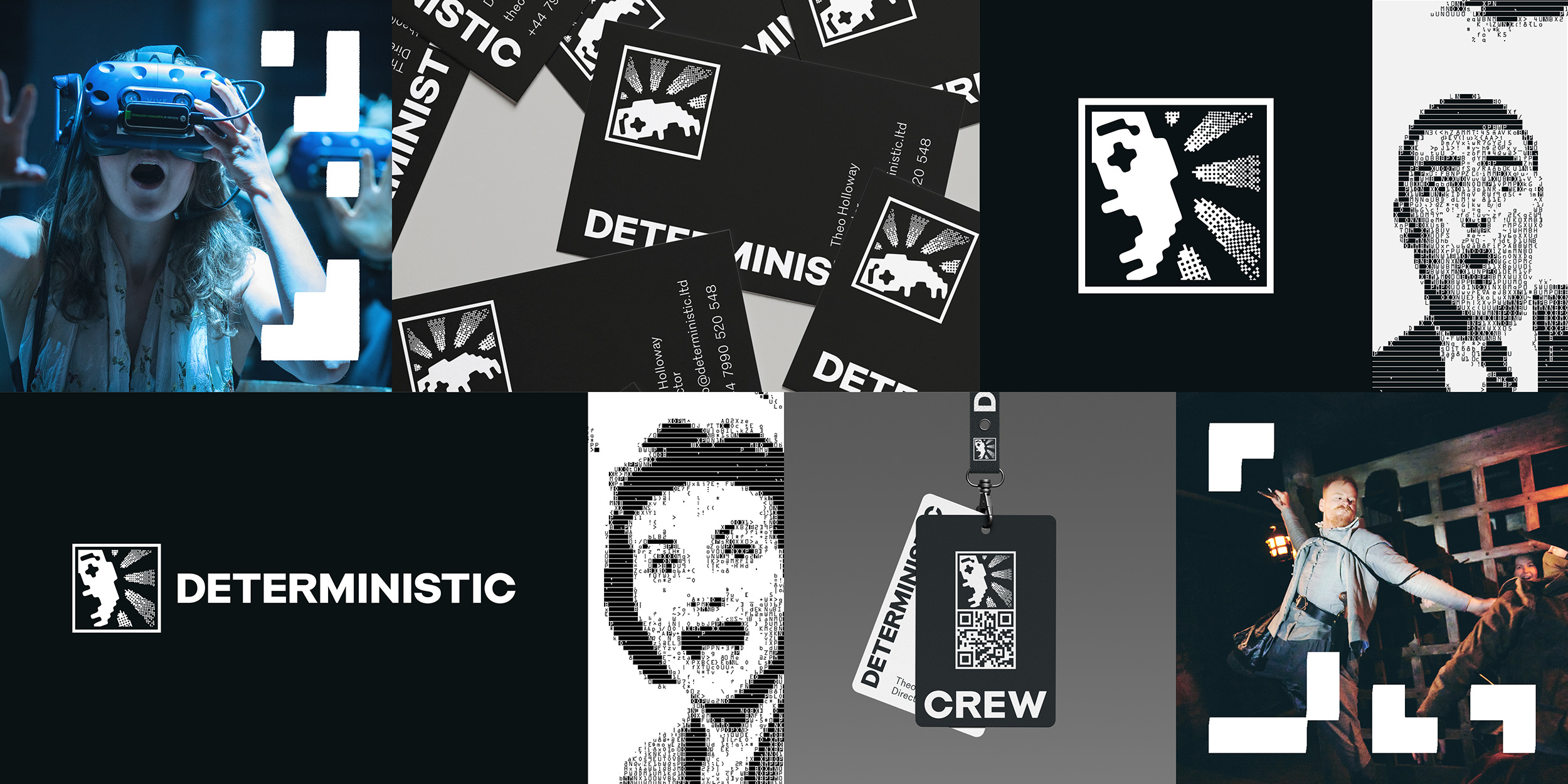 A collage of images from the Deterministic branding project by Ben Clark Design.