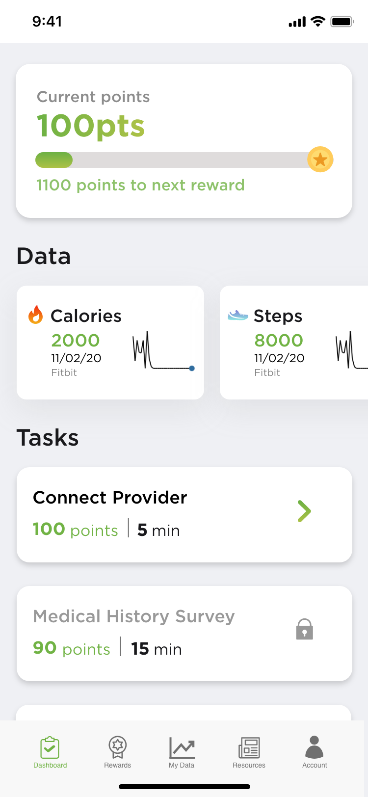 Dashboard screen capture for PROGRESS app