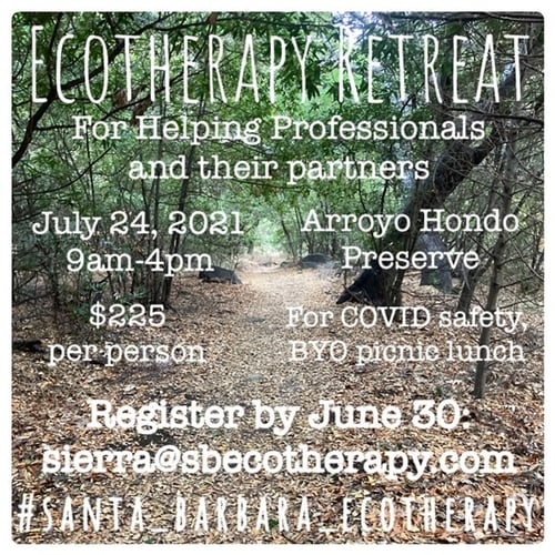 Ecotherapy retreat with nature connection guides, ecotherapy clinicians, and space holders.