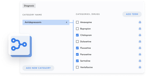 Category Mapper that shows antidepressant drugs selected.