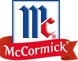 McCormick logo with stylized blue and red letters above a red ribbon with the brand name.