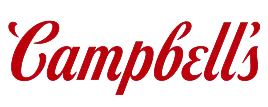 Campbell's brand logo in red cursive text on a black background.