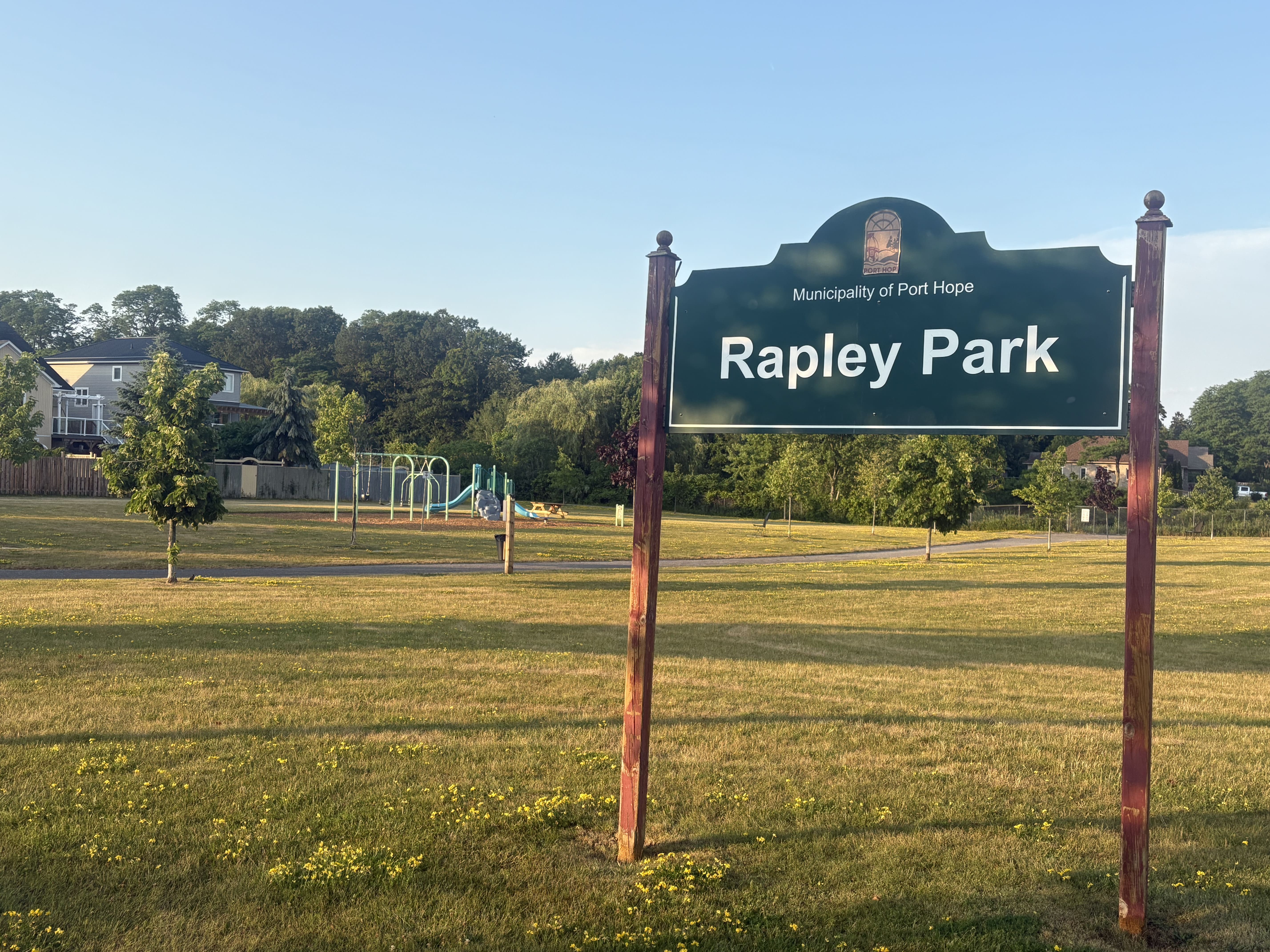 Rapley Park playground equipment in Port Hope, ON with climbing and sliding features