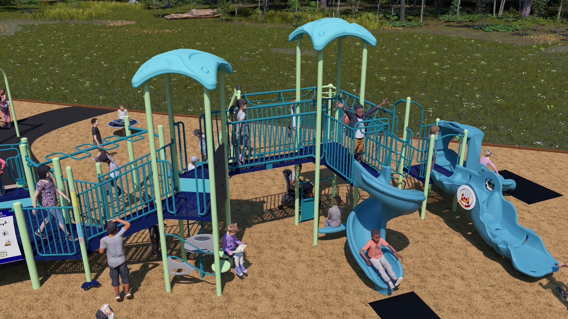 Steffie Woima Elementary School playground equipment in Sylvan Lake, AB featuring modern playground design