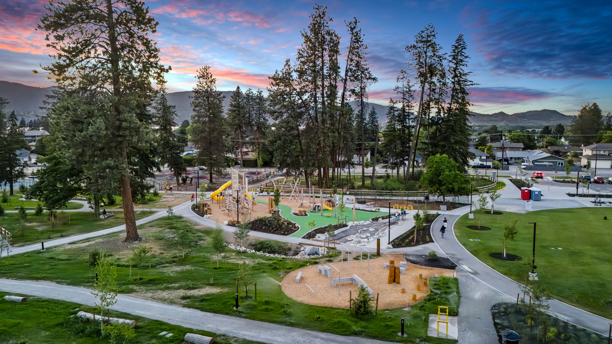 DeHart Community Park playground equipment in Kelowna, BC with sensory play elements