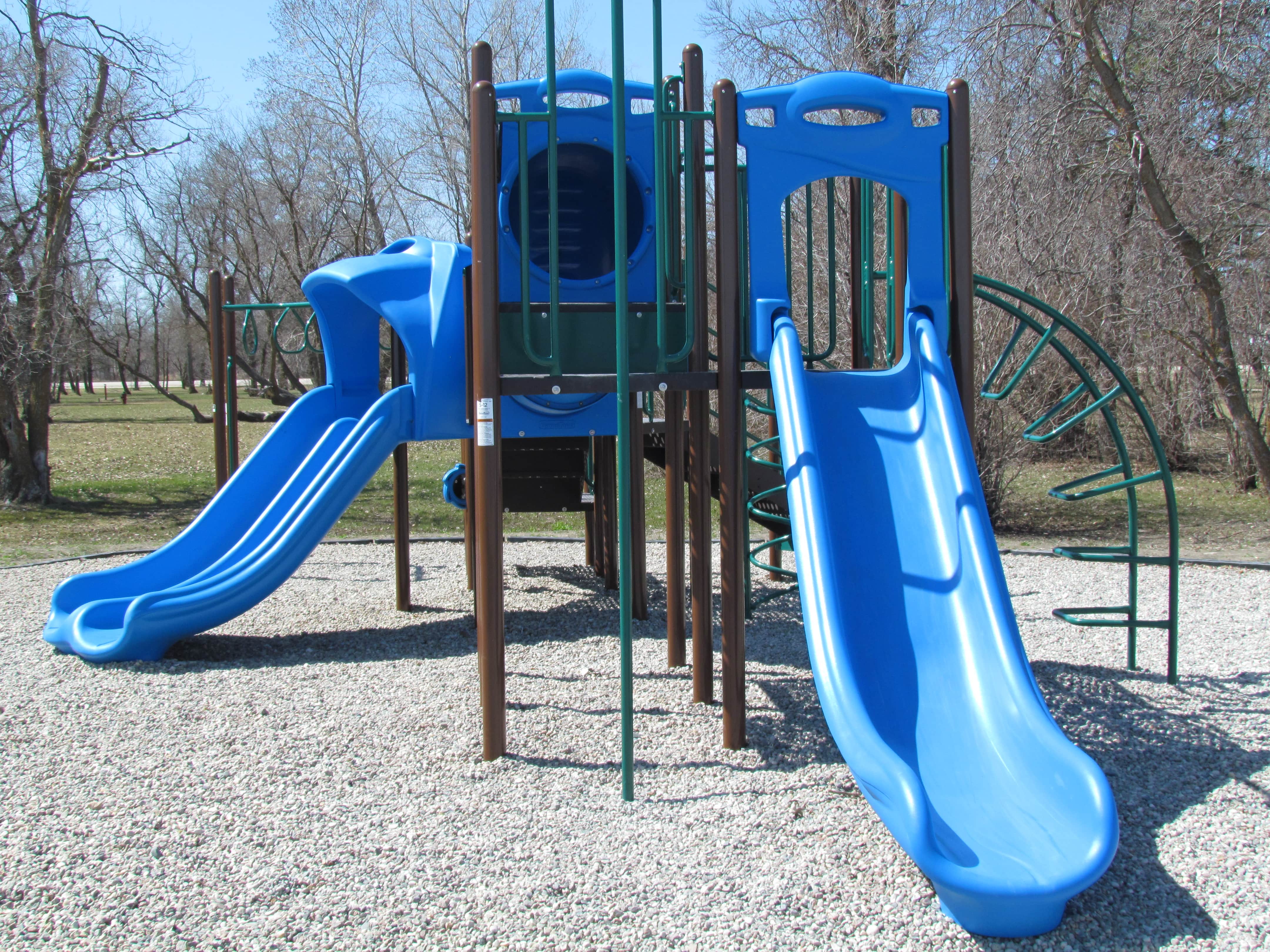 Winnipeg Beach Provincial Park playground equipment in Winnipeg Beach, MB with climbing and sliding features