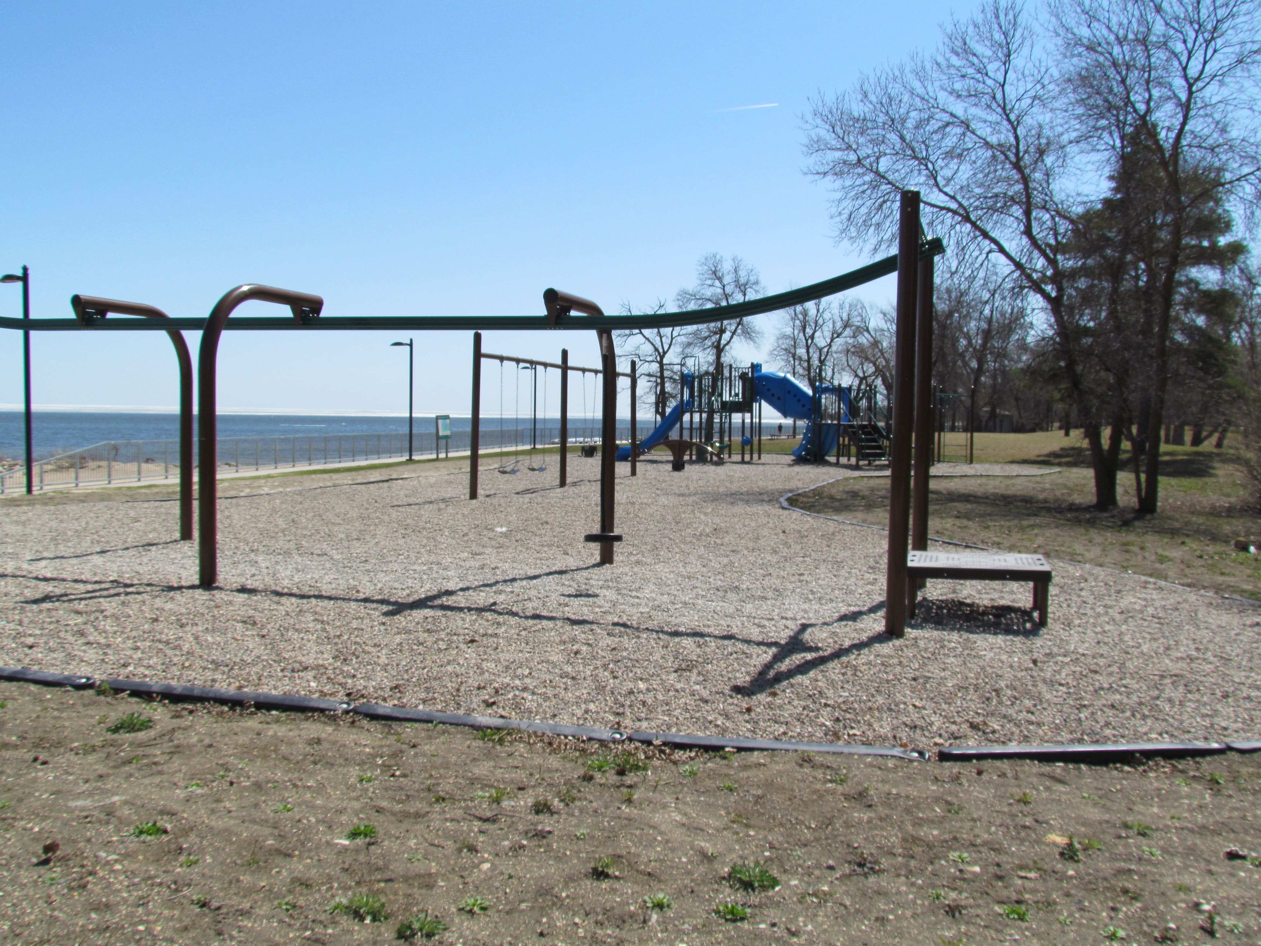 Winnipeg Beach Provincial Park playground equipment in Winnipeg Beach, MB with inclusive play features