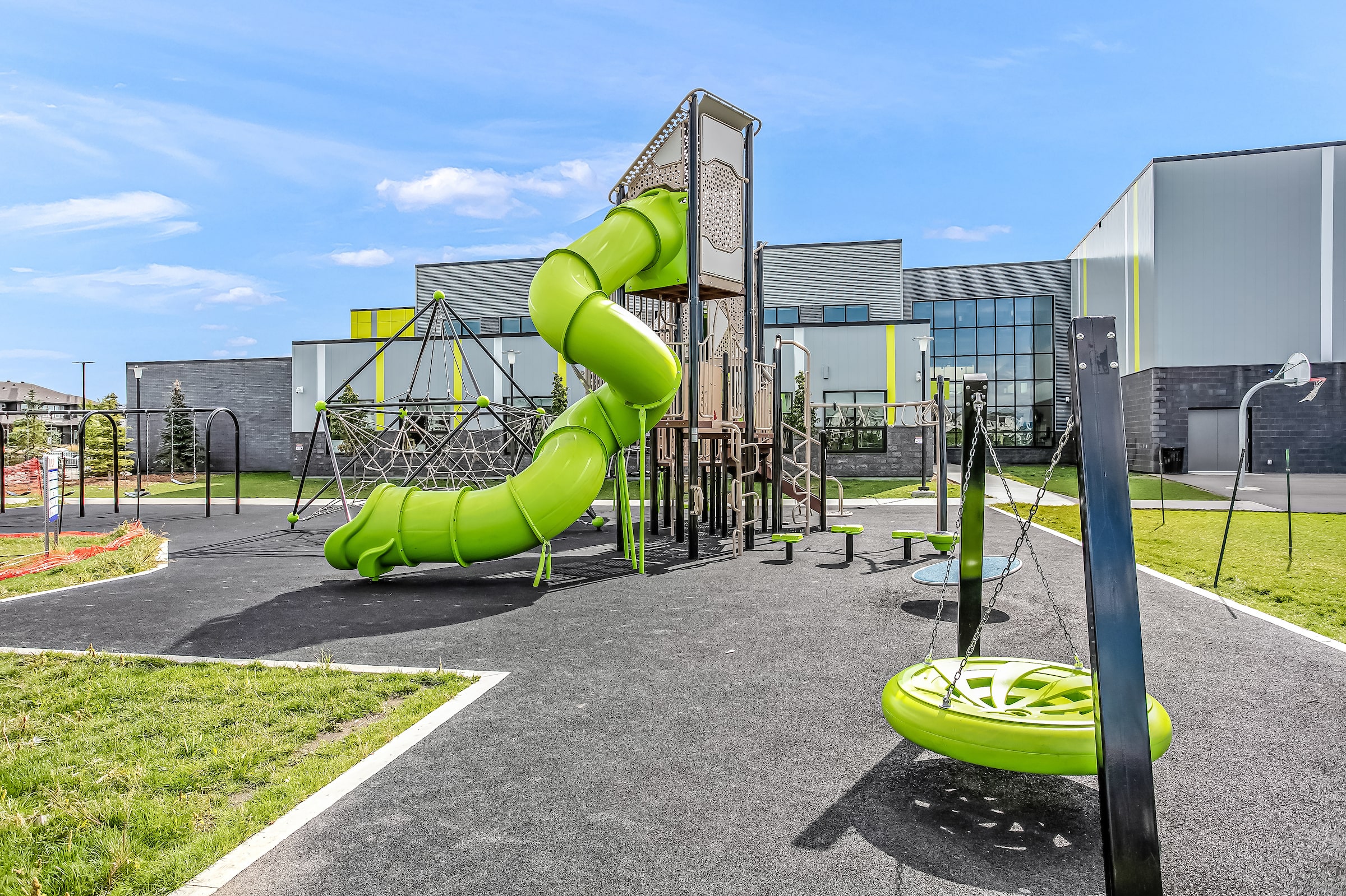 Joan Carr School playground equipment in Edmonton, AB featuring educational elements