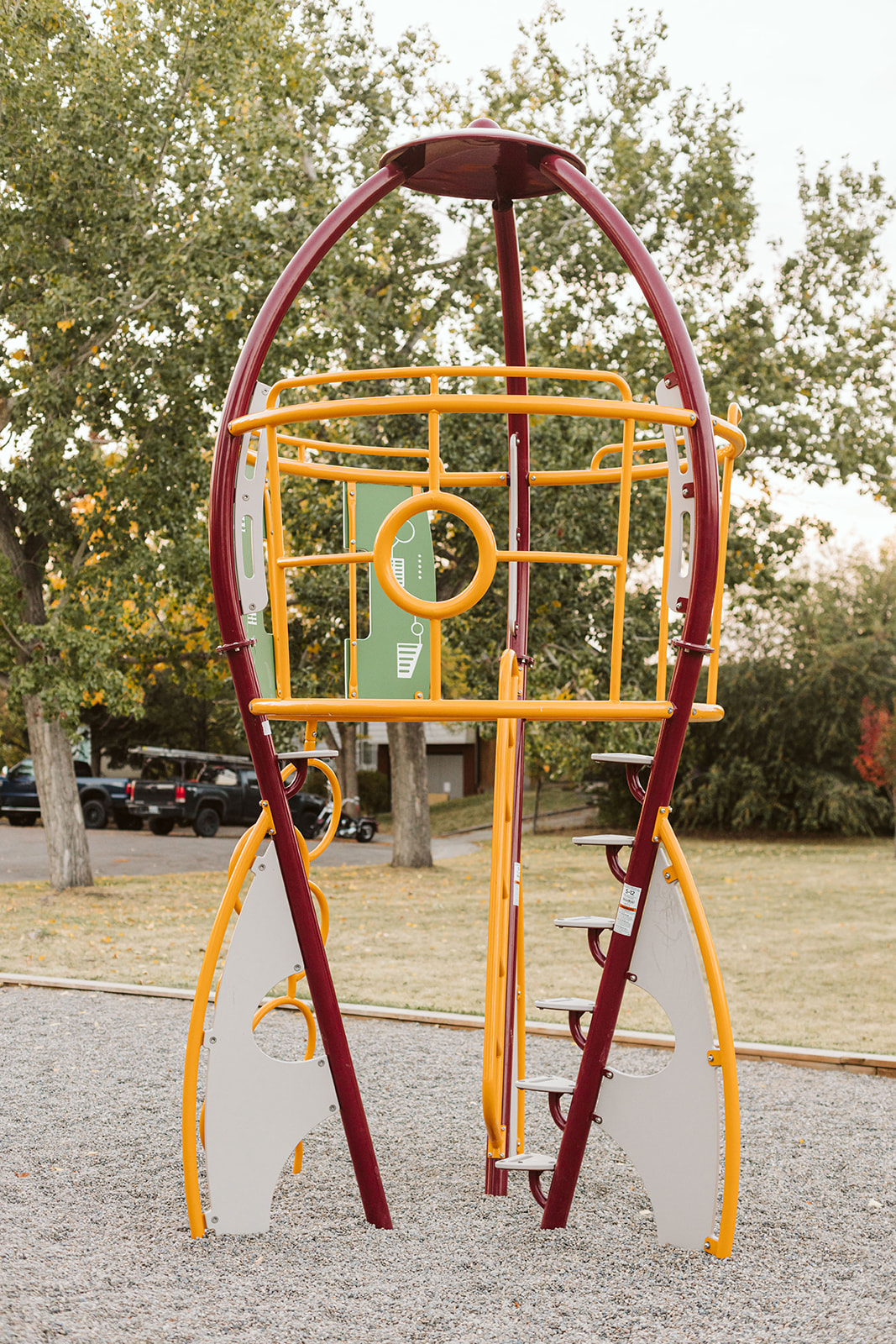 Marchand Park playground equipment in Calgary, AB showing themed design elements