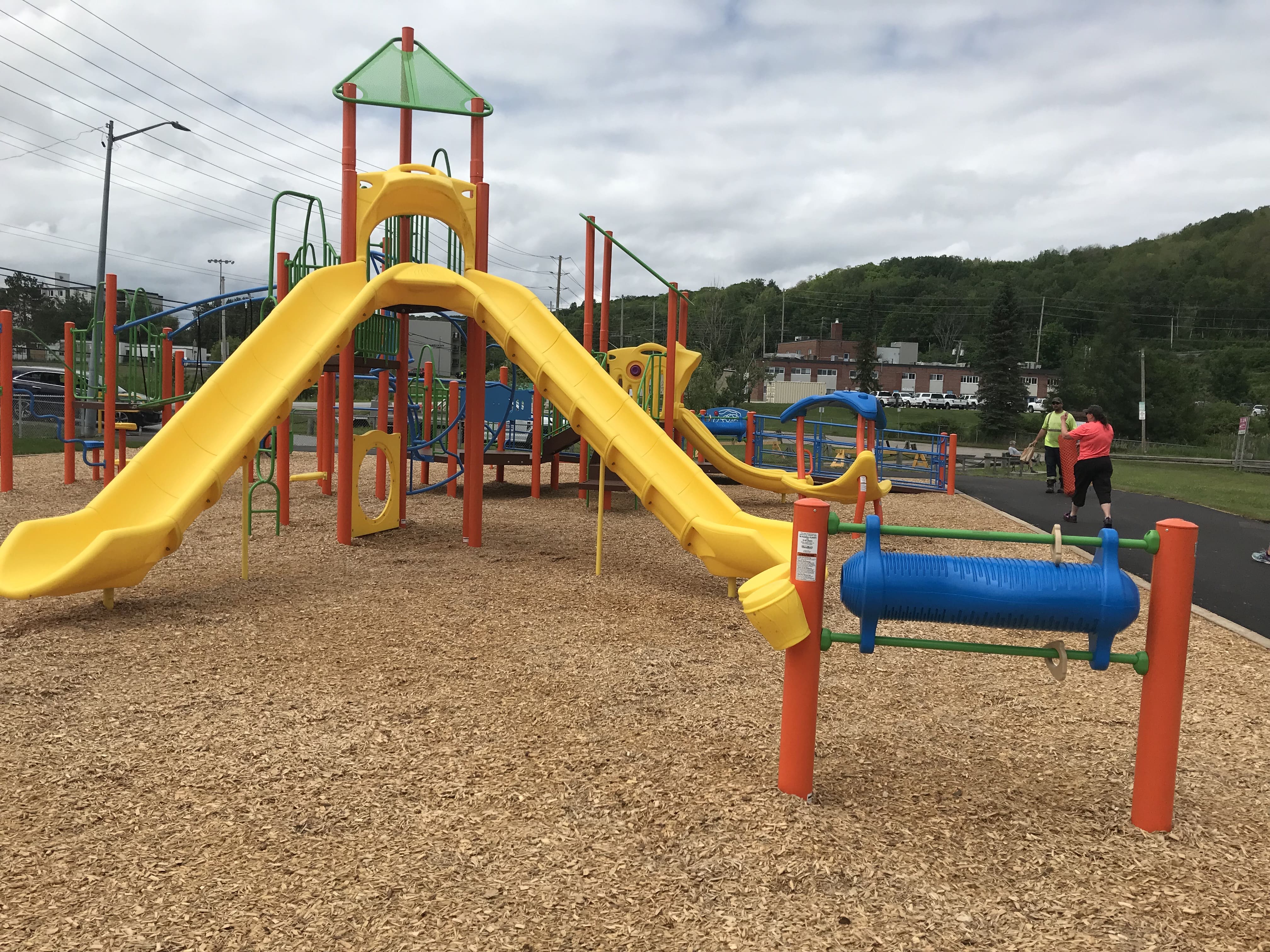 Olmstead Beach playground equipment in North Bay, ON featuring modern playground design