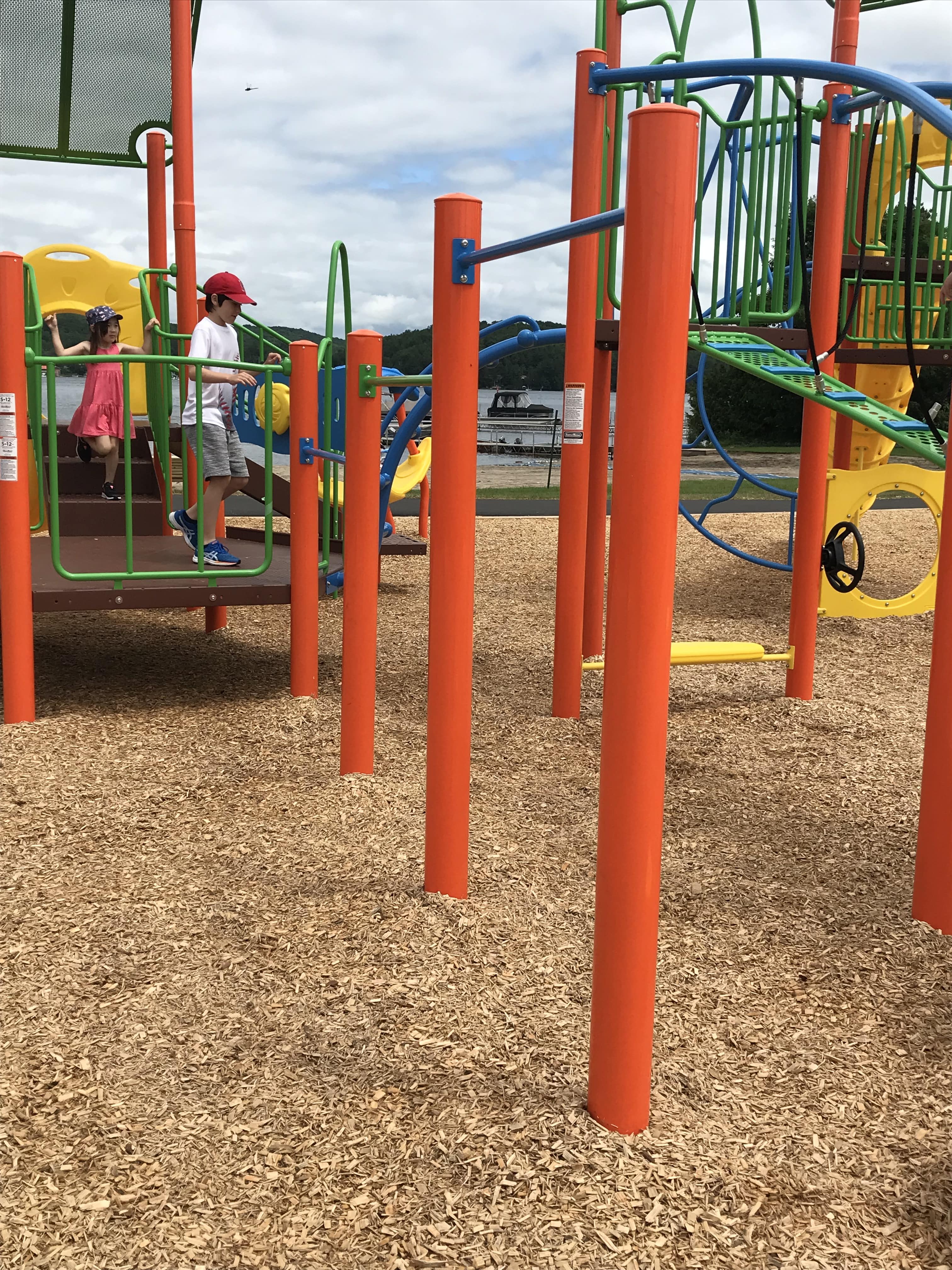Olmstead Beach playground equipment in North Bay, ON showing accessible play equipment