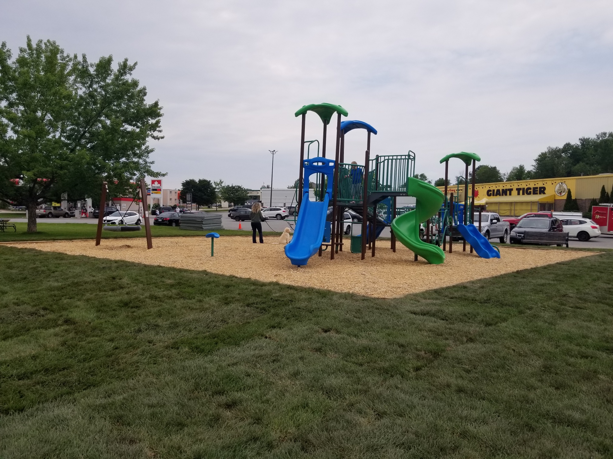 Kinsmen Park playground equipment in Gravenhurst, ON with climbing and sliding features