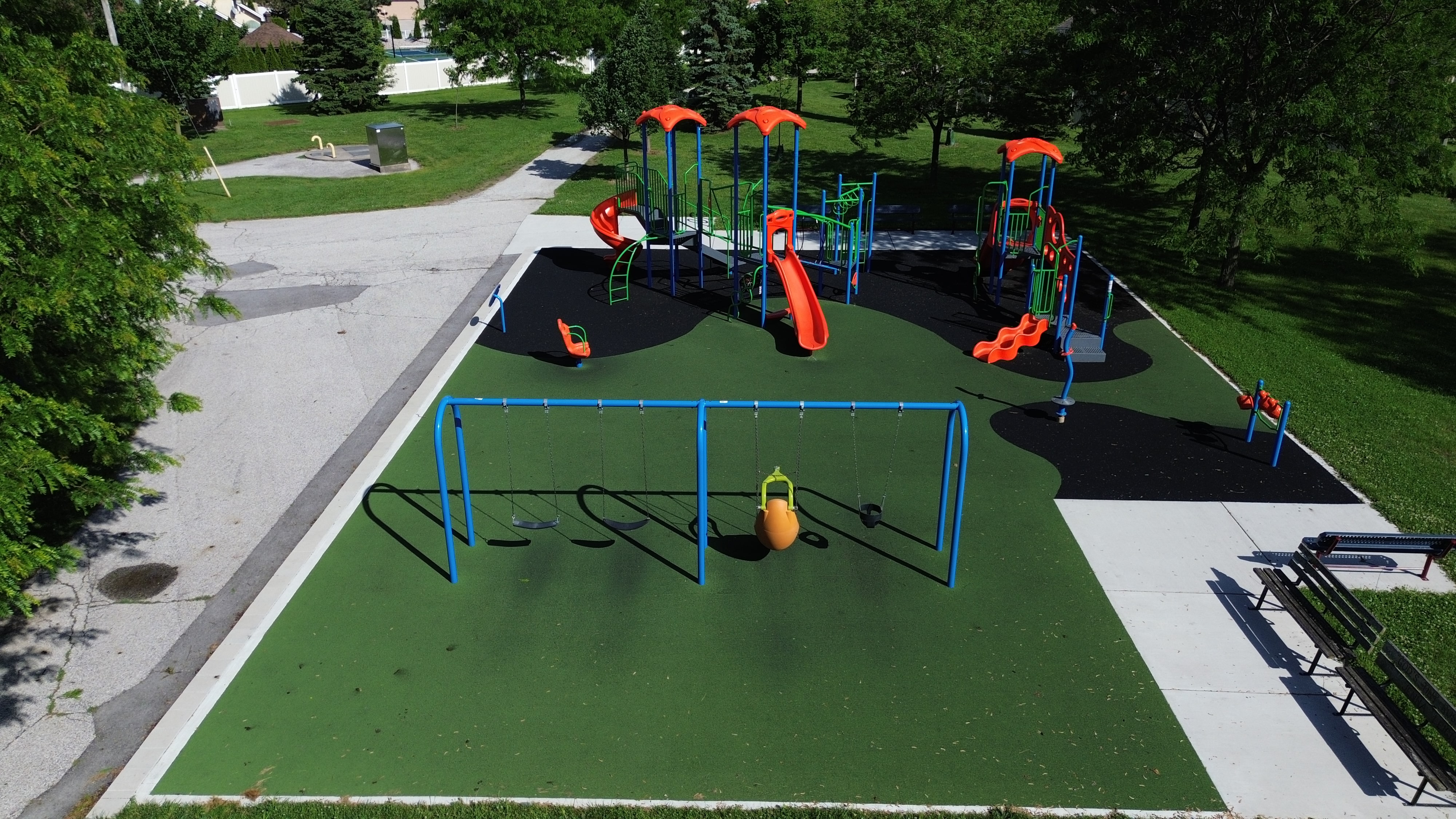 South Rendezvous Park playground equipment in Windsor, ON with climbing and sliding features