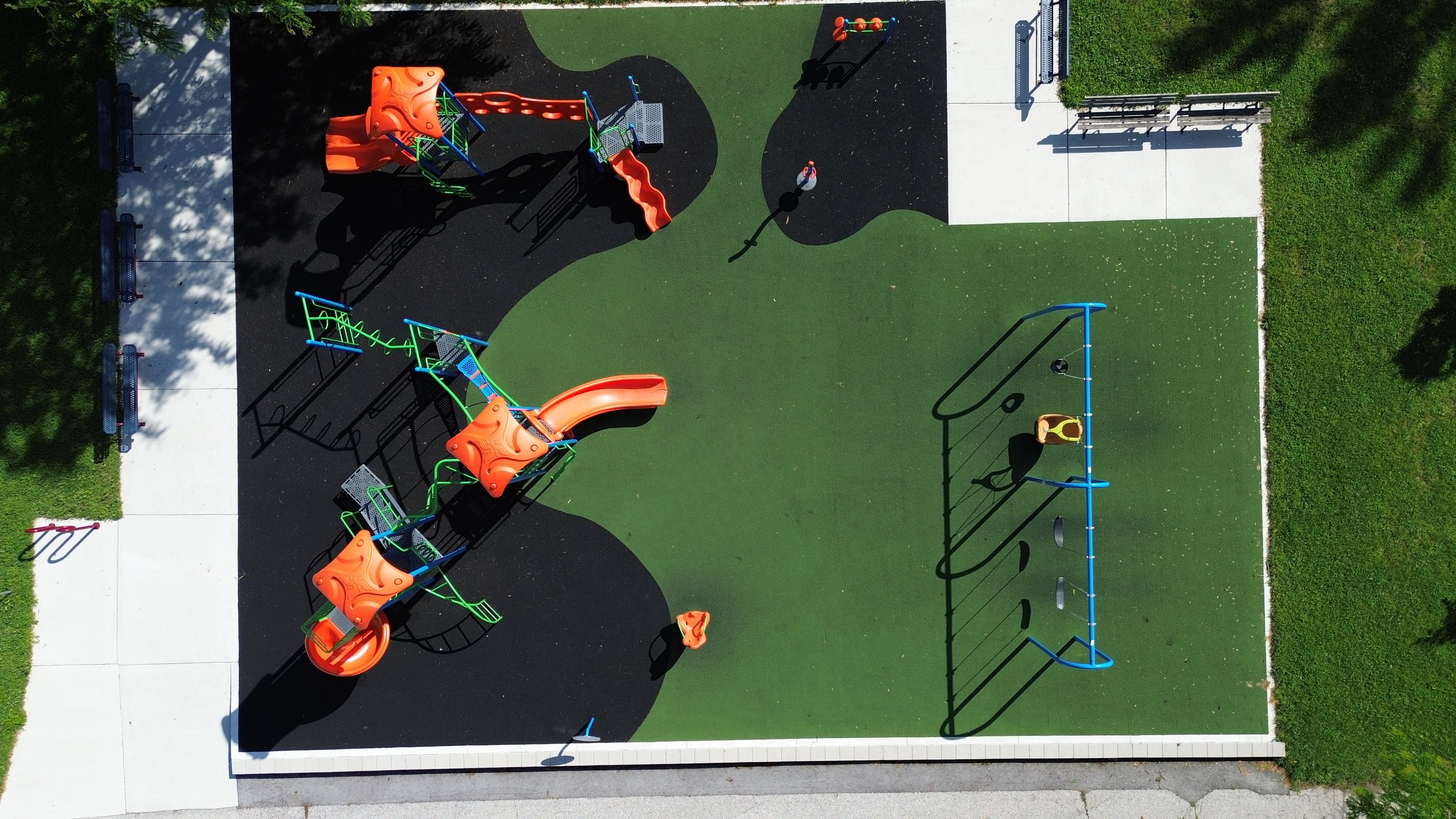 South Rendezvous Park playground equipment in Windsor, ON showing accessible play equipment