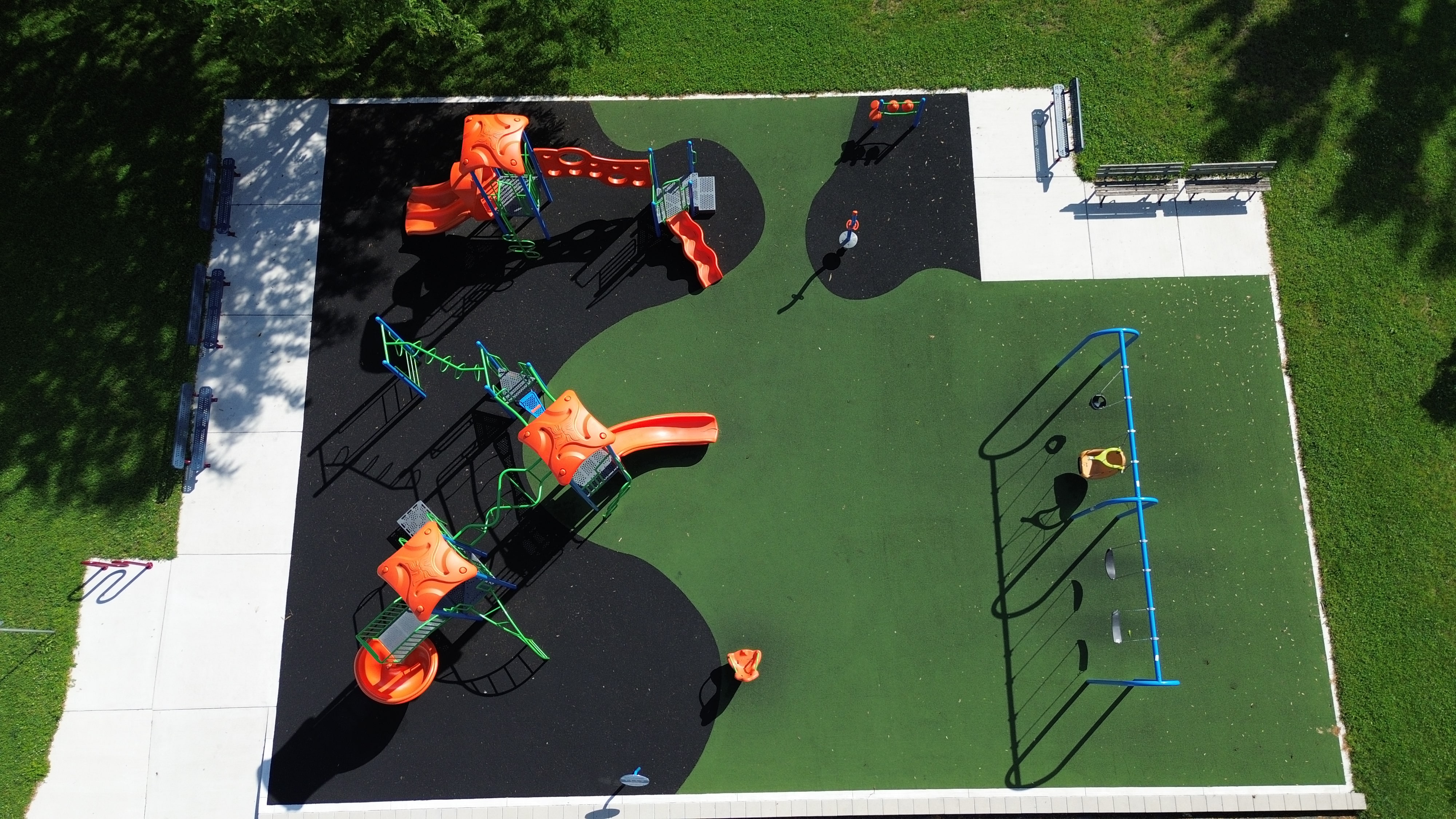 South Rendezvous Park playground equipment in Windsor, ON with safety surfacing and equipment