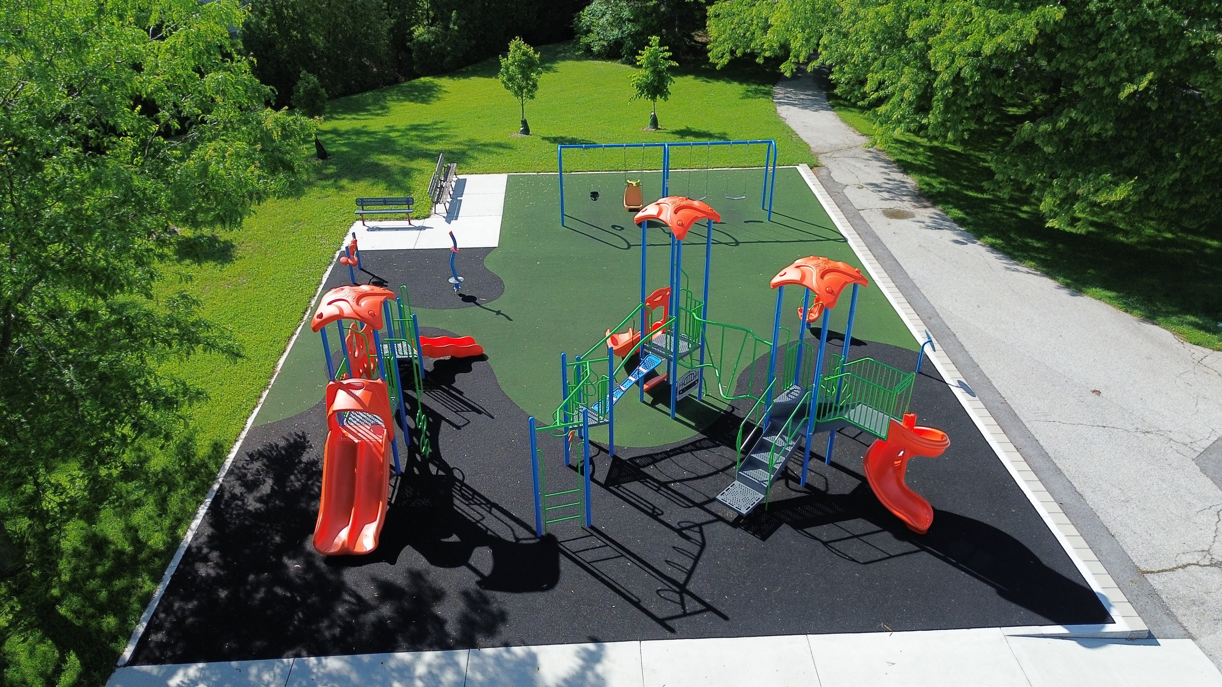 South Rendezvous Park playground equipment in Windsor, ON with inclusive play features