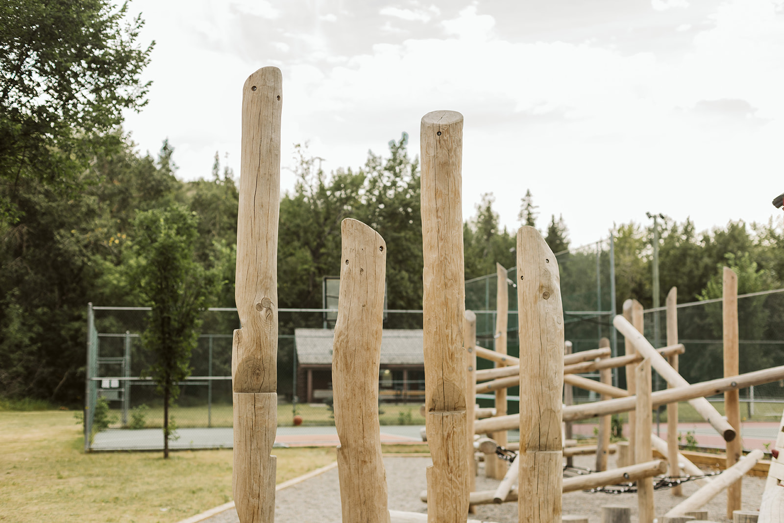 Rideau Roxboro Natural Community Playground playground equipment in Calgary, AB with colorful play structures