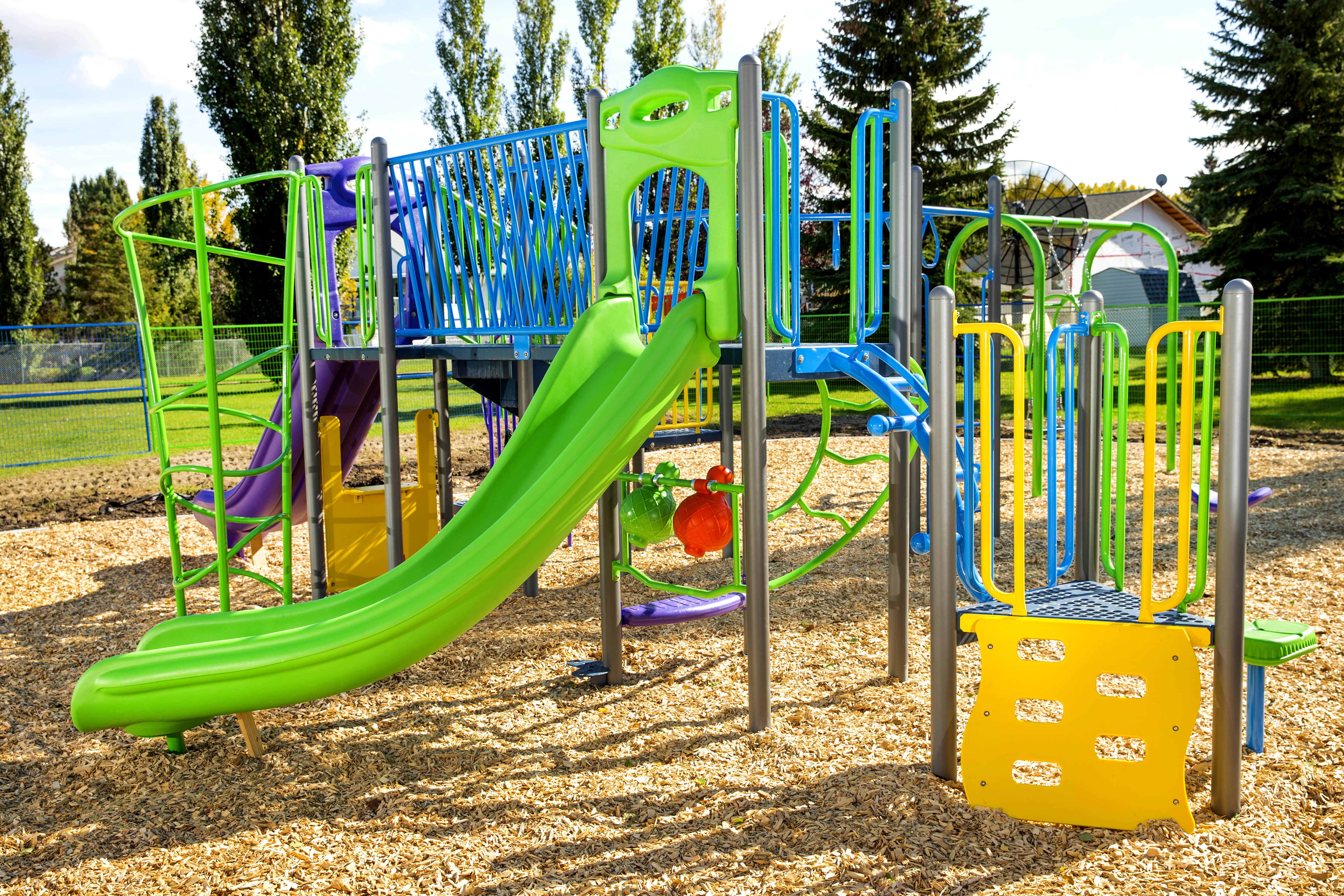 Fieldstone Park playground equipment in Edmonton, AB featuring City of Edmonton partnership