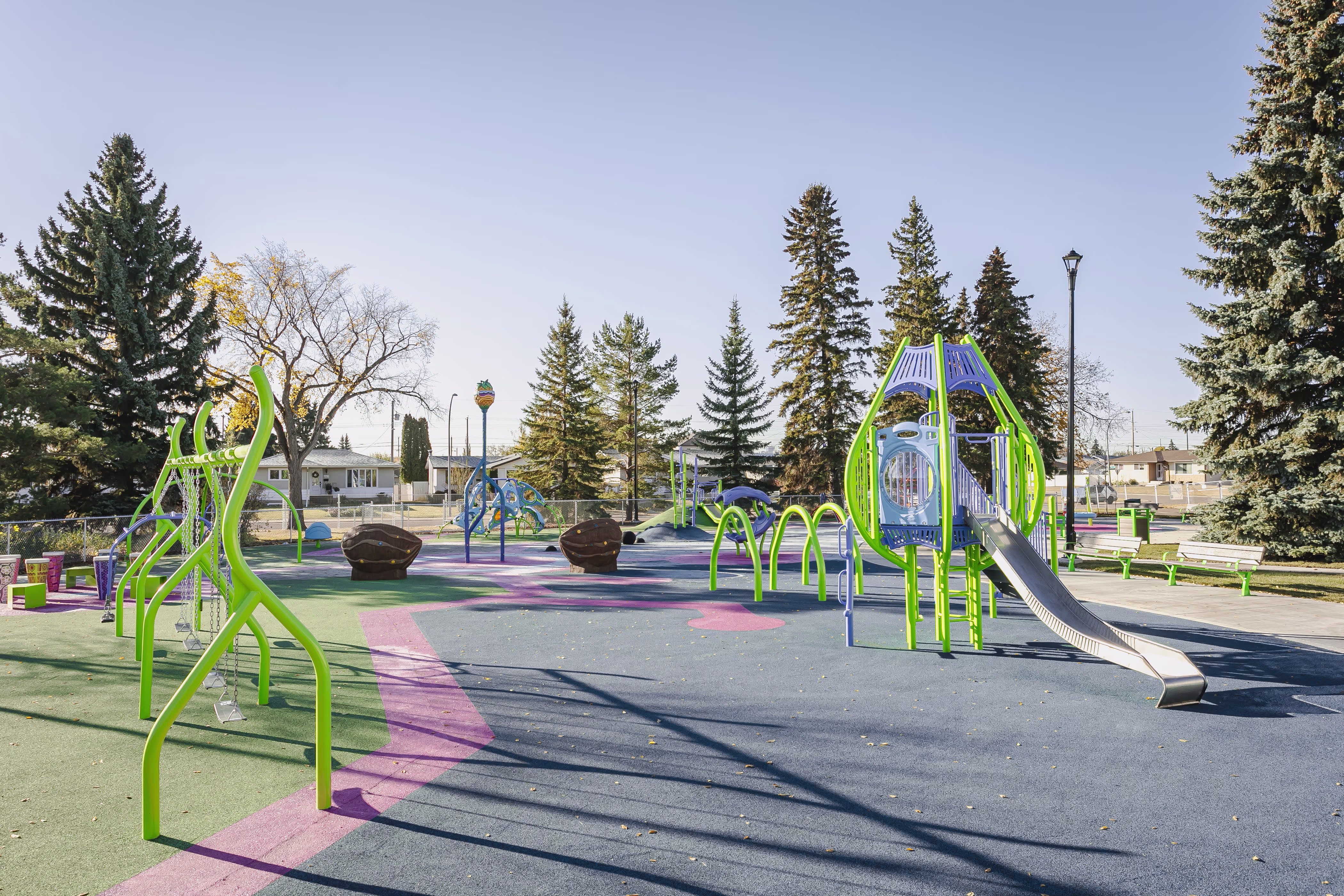 Balwin Pineapple Park (Edmonton, AB) playground in Edmonton, AB - accessible playground features