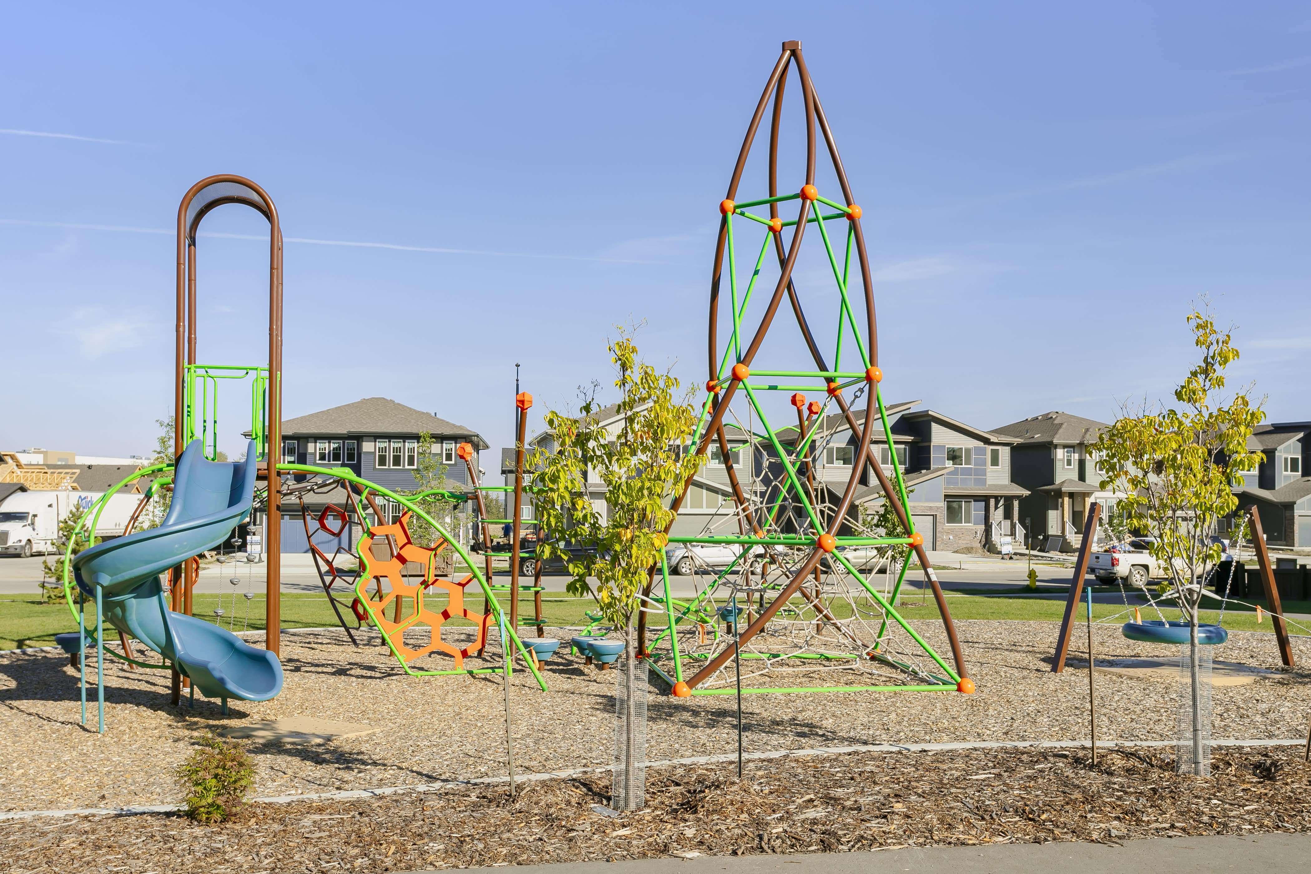 Fenwyck Community Playground (Spruce Grove, AB) playground in Spruce Grove, AB - natural playground features