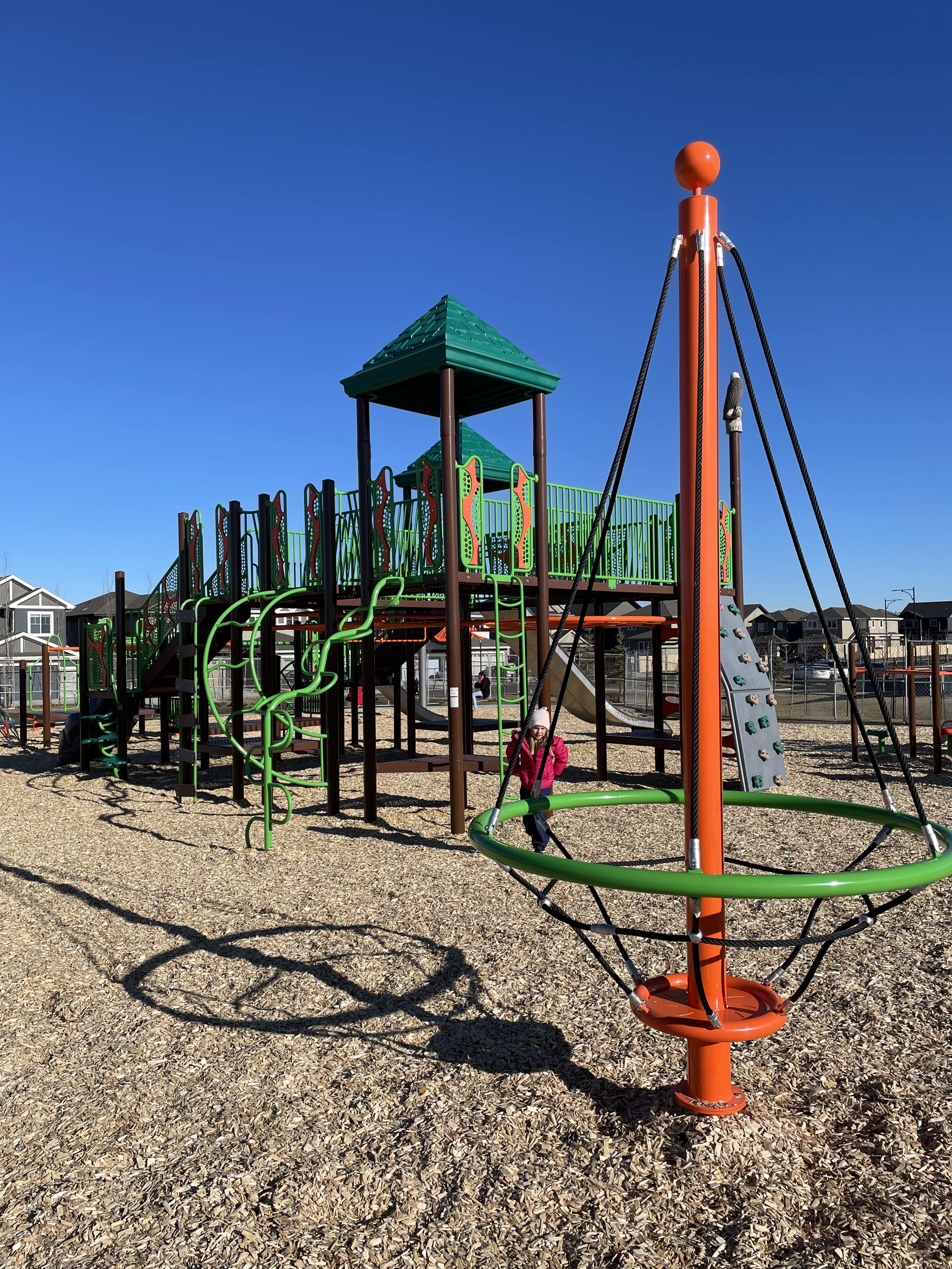 Shauna May Seneca School playground in Edmonton, AB - play area with shade structures