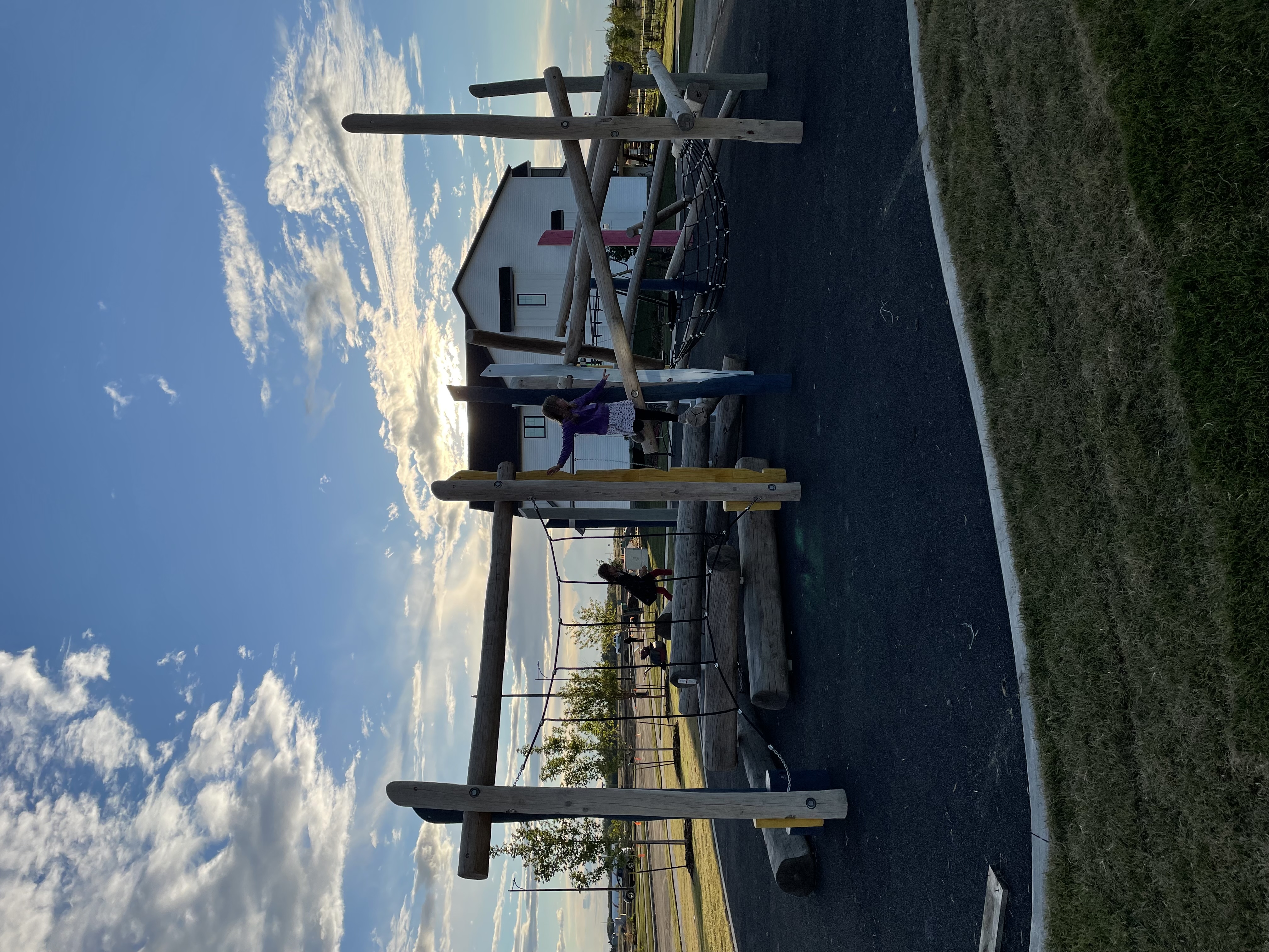 Parc Réunis playground in Beaumont, AB - colorful playground equipment