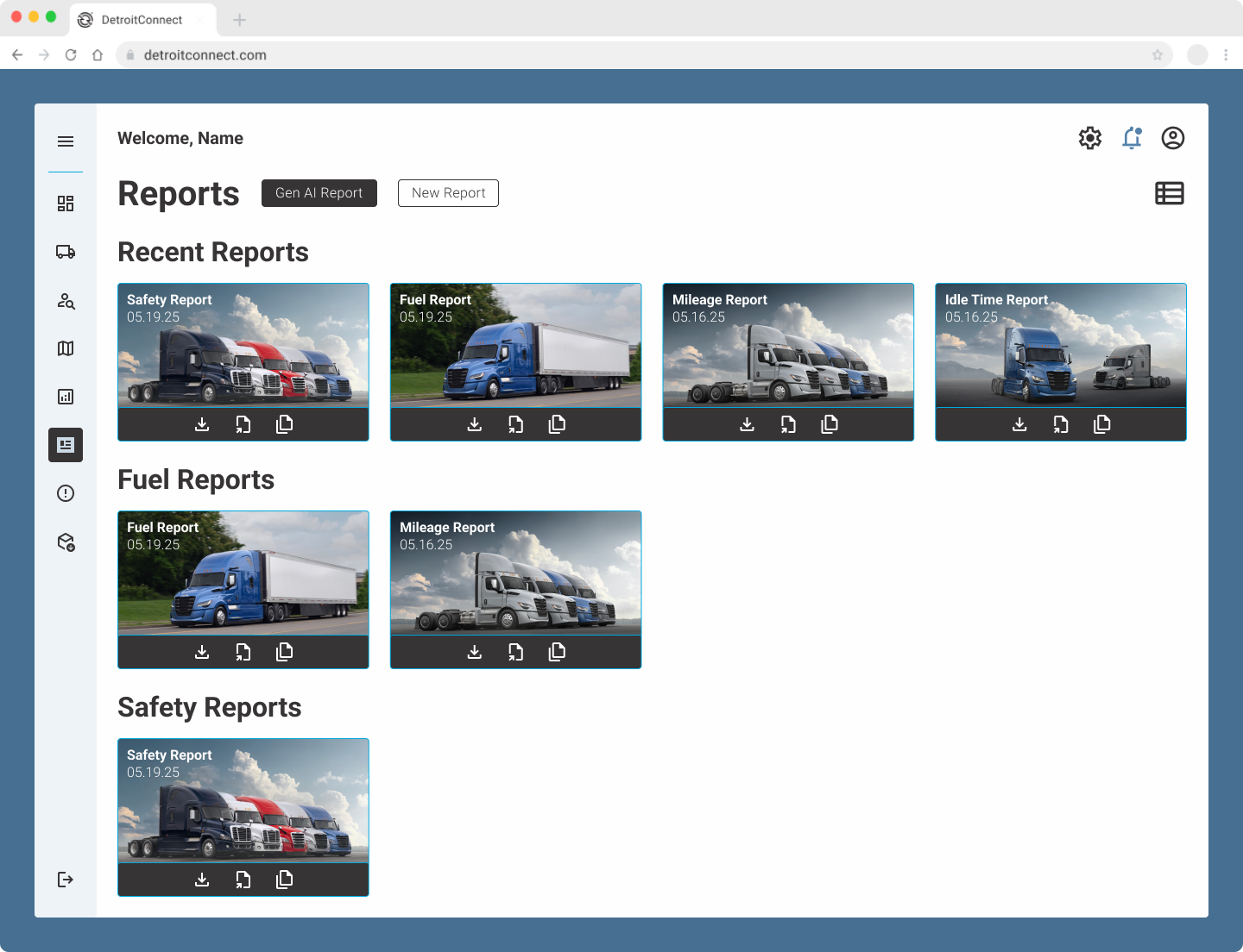 A list of reports in the user portal.