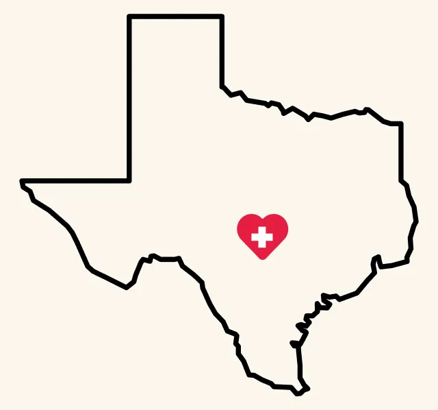 An illustration of Texas with a heart in the middle.