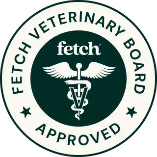 Fetch Veterinary Board Approved badge.