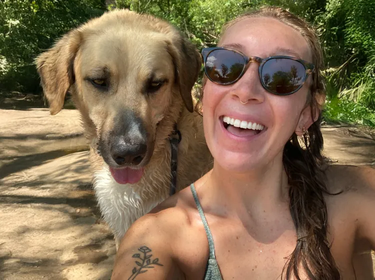 Beauregard the dog posing with mom.