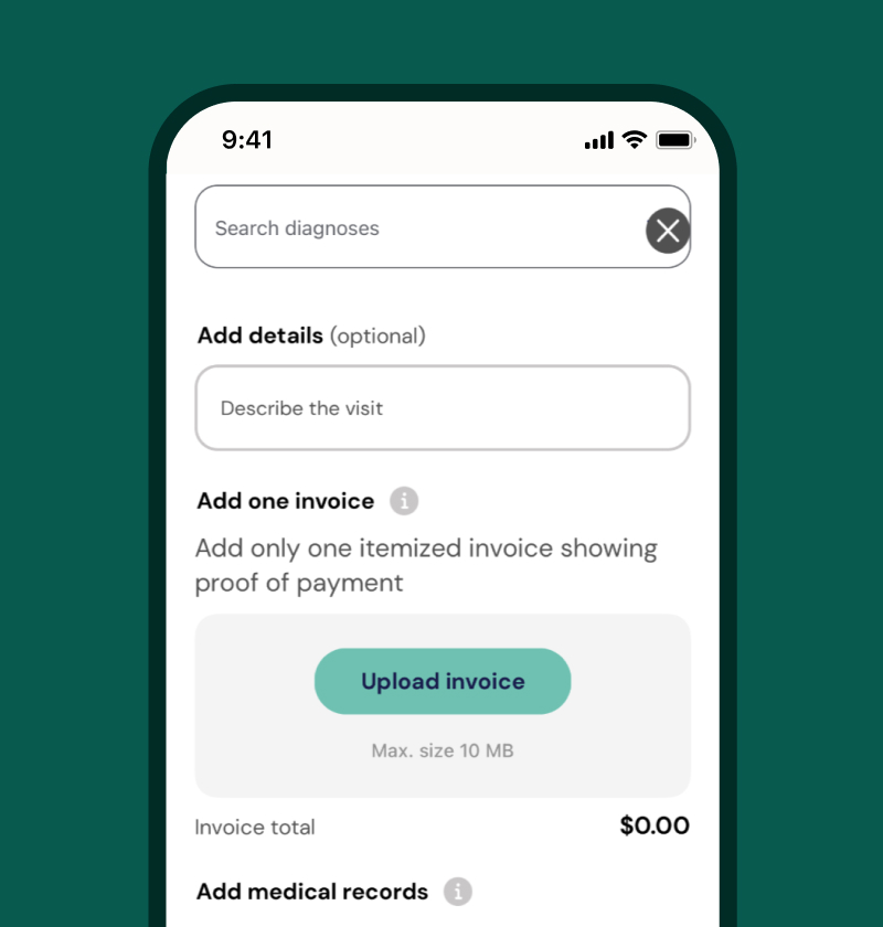 Graphic showing how to easily upload an invoice in the Fetch app for a pet insurance claim.