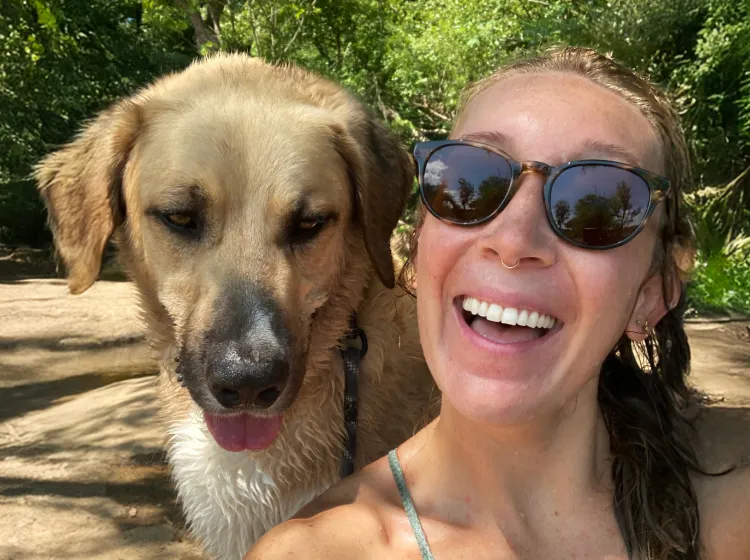 Beauregard the dog posing with mom.