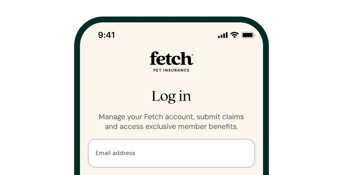Fetch Pet Insurance app log in screen