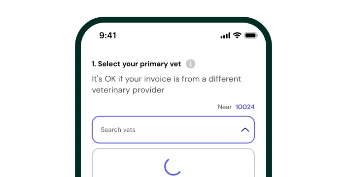 Fetch Pet Insurance app screen where you add your veterinarian's contact info