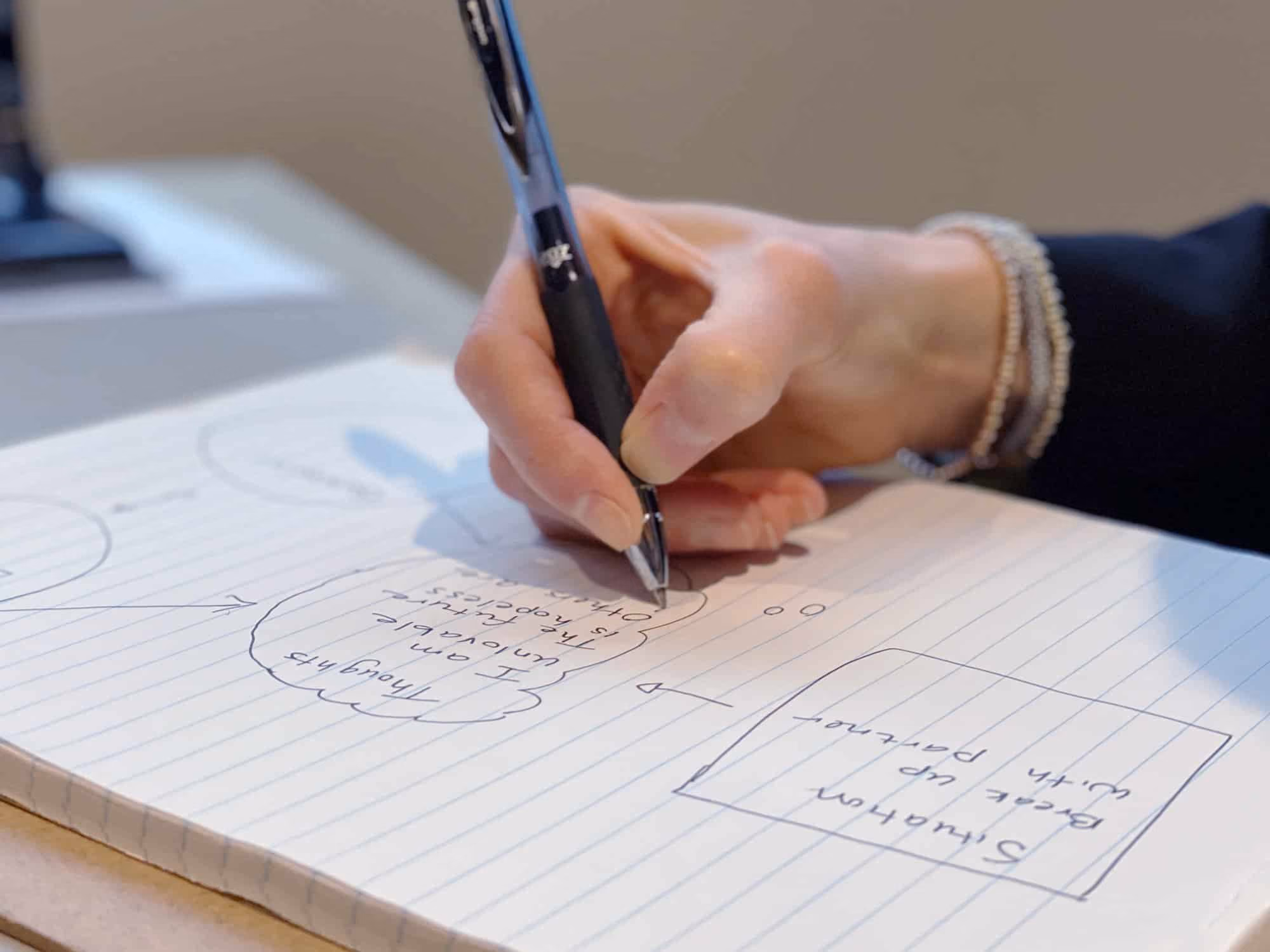 hand sketching ideas on a pad of paper