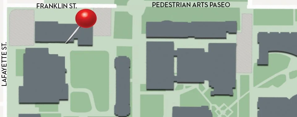Map highlighting a location off of Franklin Street near Lafayette Street, with a red location pin at a specific spot.
