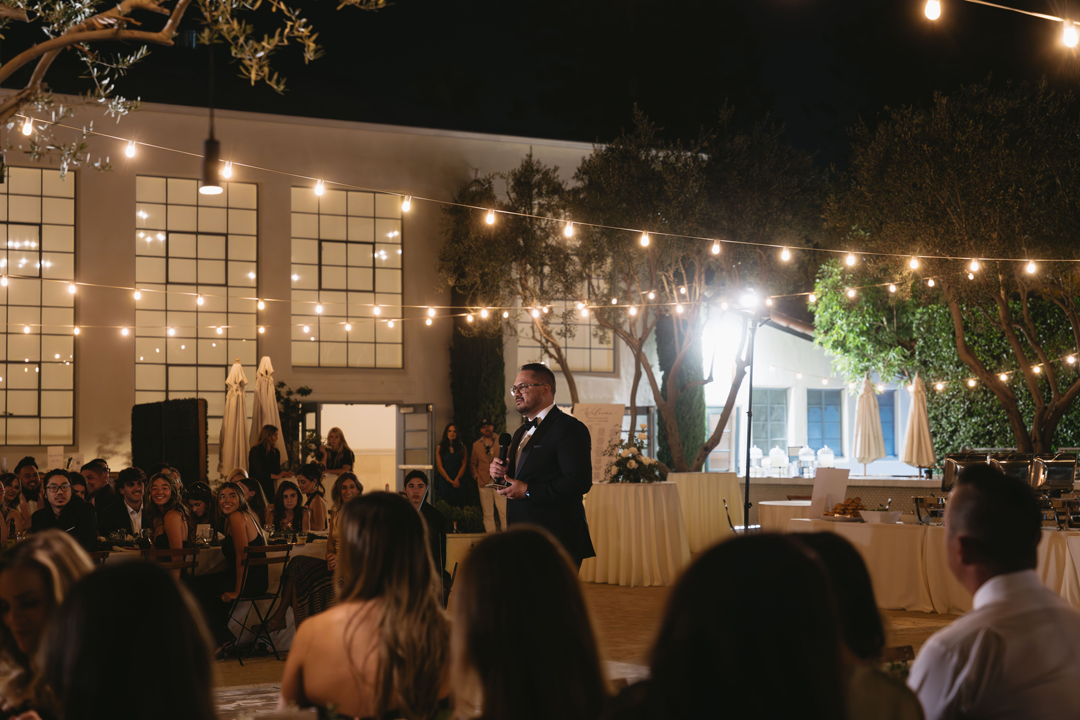 Wedding toasts are shared.