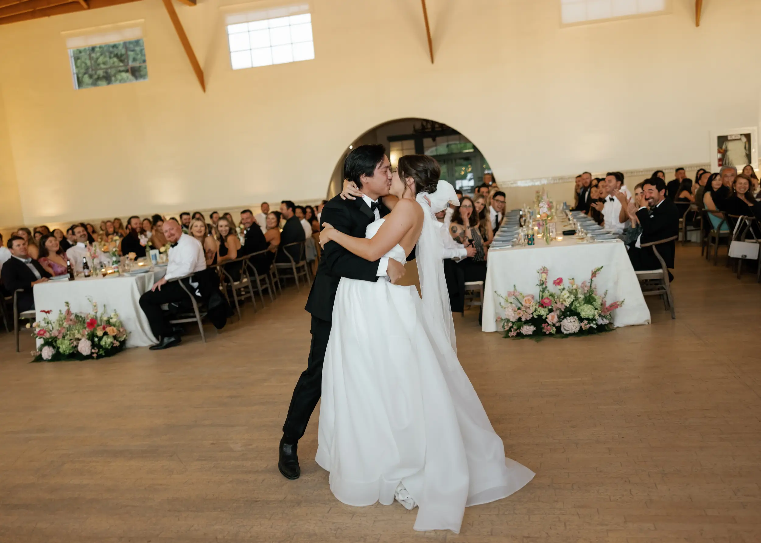 Bide and groom sharing their first dance inside Grand Gimeno.