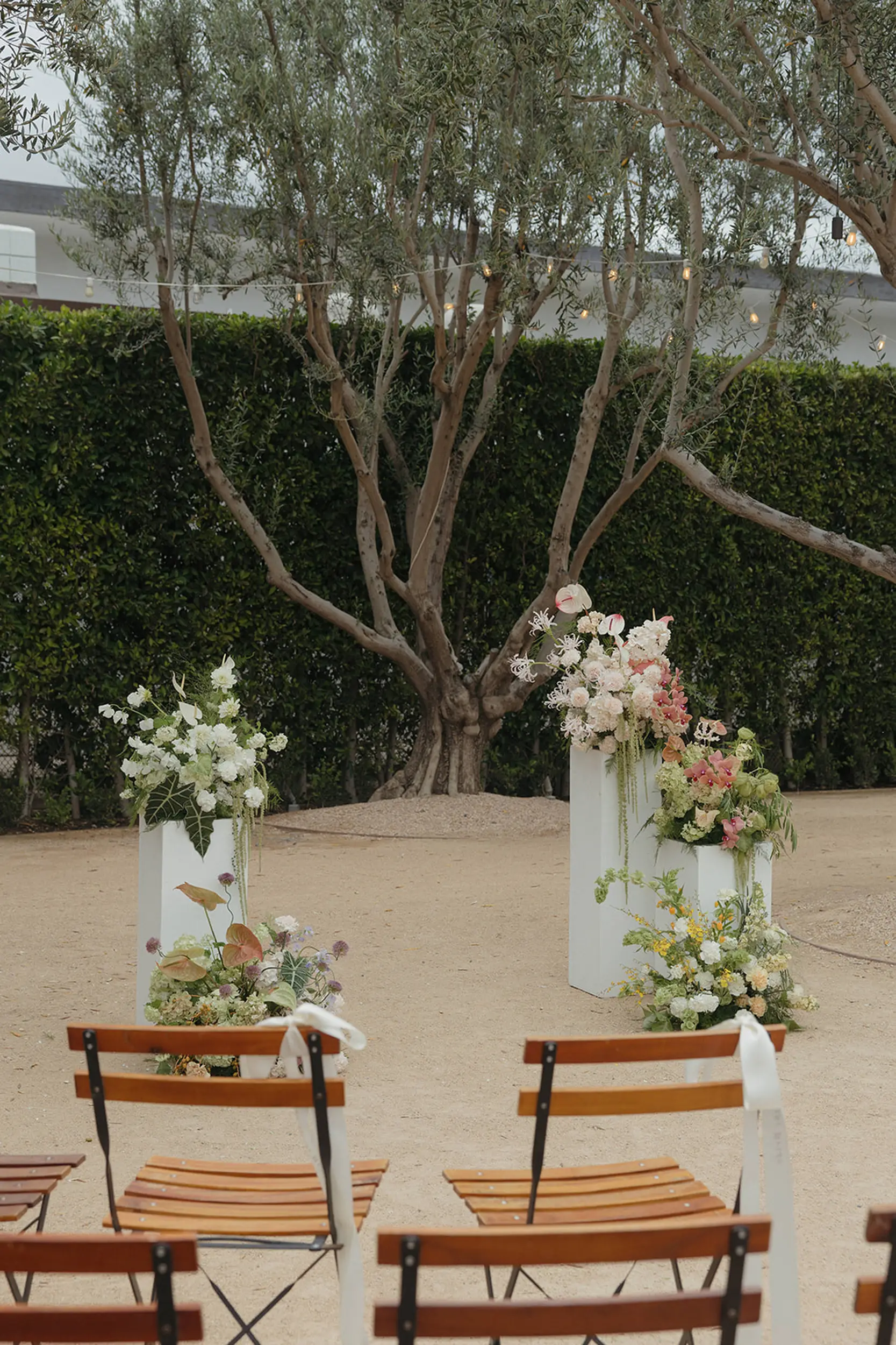 Spring wedding ceremony flowers.