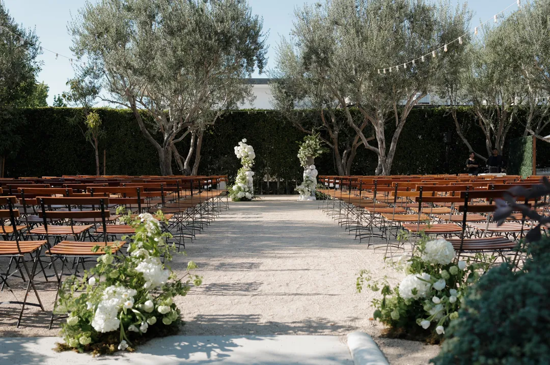 European-inspired outdoor wedding ceremony at Grand Gimeno in Southern California.