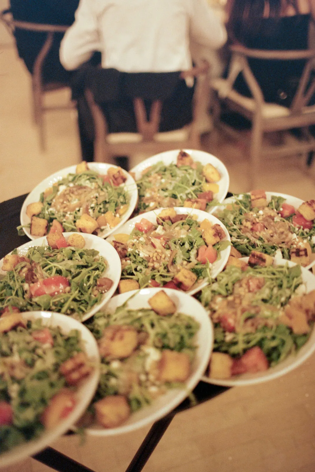 Small bowls of colorful salad ready for serving